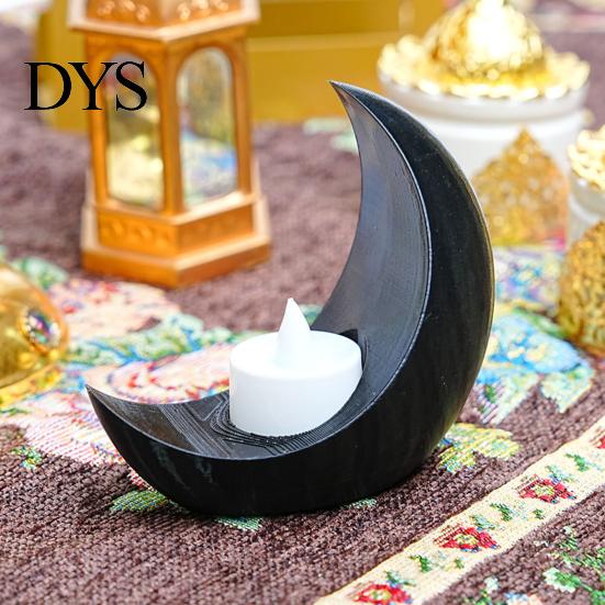 Gold Silver Black White Table Centerpiece Crescent Moon LED Candle, Decorative Electronic Candle for Eid Al-Fitr Home Window Display Ornament