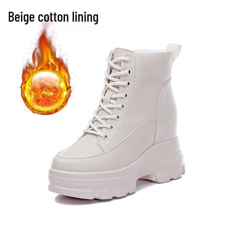 2025 Women's Platform Martin Boots, Genuine Leather with Height Boost, Plus Velvet, Ideal for Autumn/Winter.