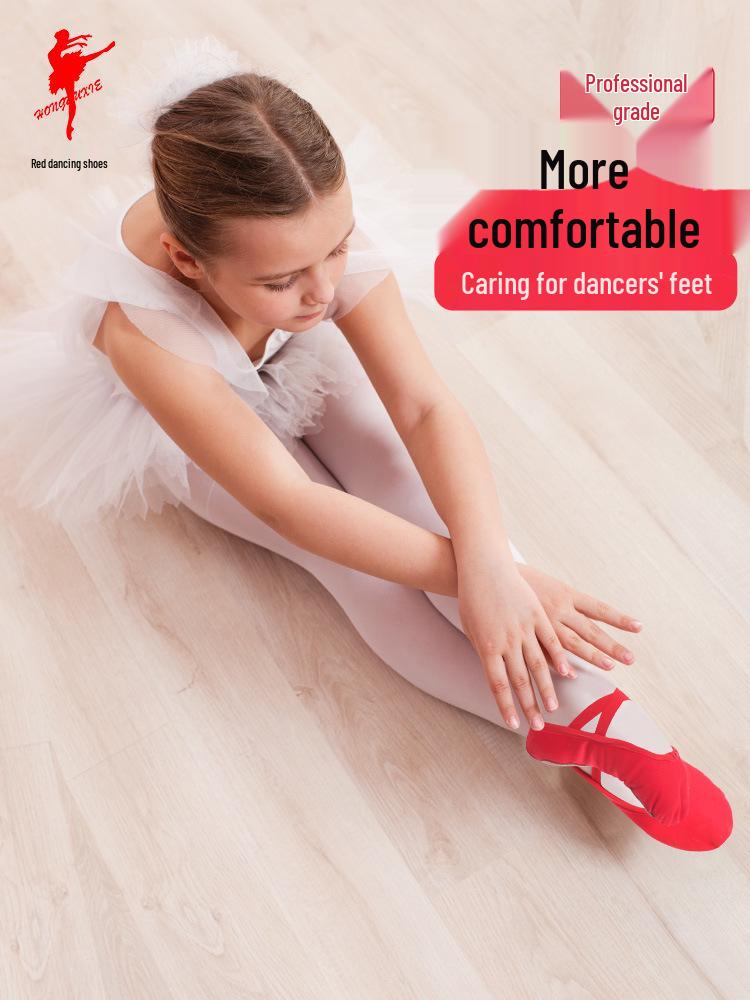 Children's and Adults' Red Canvas Ballet Shoes - Soft Sole Cat Paw Design for Dance Practice