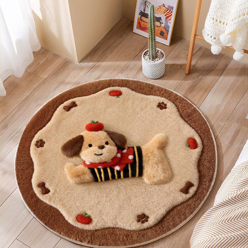 3D Fluffy Cartoon Round Carpet - Thickened, Non-Slip, Easy-to-Clean Imitation Cashmere Rug for Bedroom & Living Room