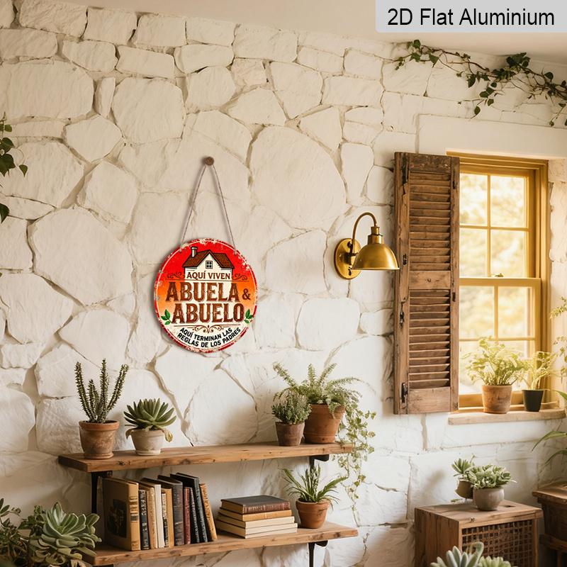 2D Flach, 1 Stück "Haus von Oma & Opa" Rundes Aluminiumschild, Wiederverwendbare Aluminium-Dekoration, Idee für den Geburtstag der Großeltern, Tag der Großeltern