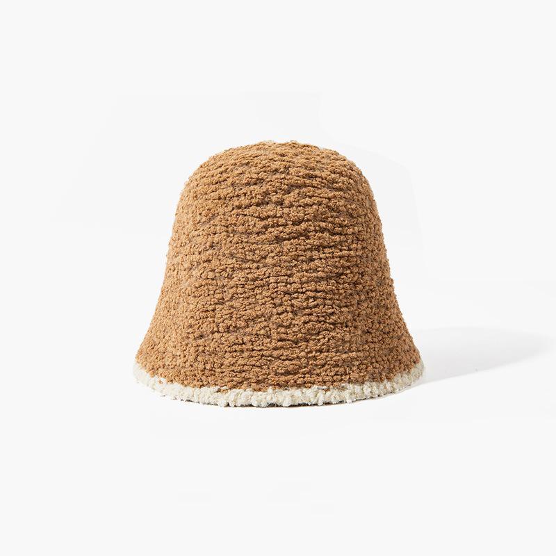 Korean & Japanese Style Lamb's Wool Knitted Bucket Hat - Solid Color, Color Block, Sweet, Warm, Autumn/Winter Fashion.