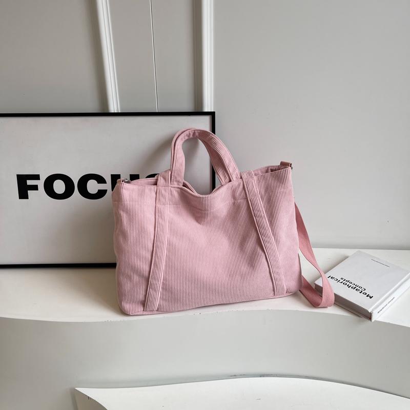 Solid Color Corduroy Bag Women's Large Capacity Shoulder Crossbody Bag Commuter Tote Bag