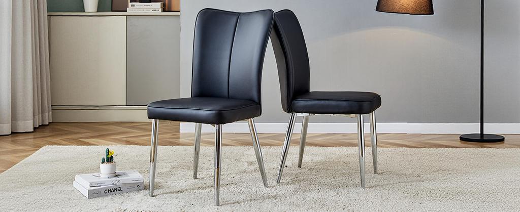 2 Black Modern Dining Chairs, 89 Cm High, PU, Silver-Colored Metal Legs, Available In Multiple Colors, Suitable for Office, Restaurant, Etc.
