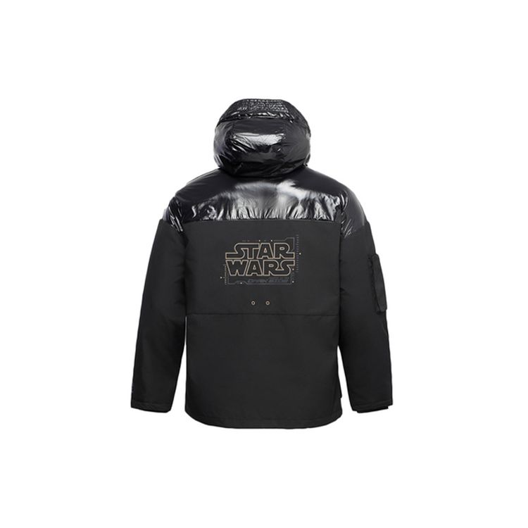 Li Ning X Star Wars Letter Print Hooded Down Jacket Men Outerwear Black AYMQ169-1