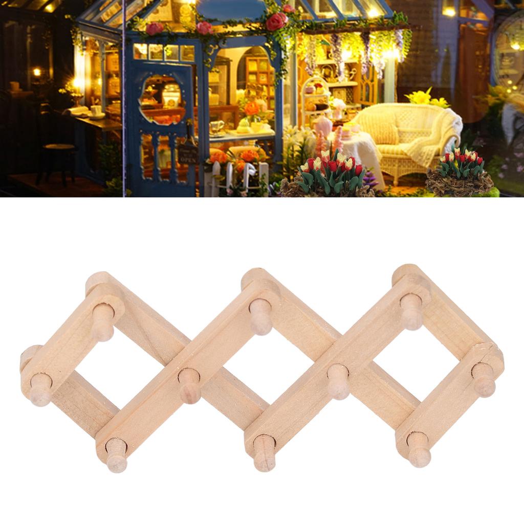 1:Miniaturowy wieszak na ubrania do domku dla lalek w skali 12 drewniany dom dla lalek rozkładany wieszak ścienny scena do powieszenia na ścianie