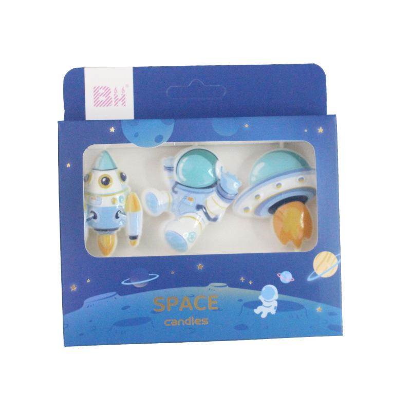 New Candle Astronaut Series Blue Space Astronaut Spaceship Rocket Cake Decoration Candle