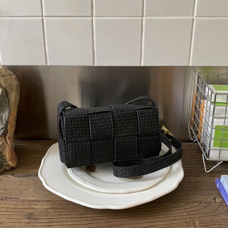 Niche design woven pattern small square bag women's bag autumn new splicing shoulder bag feeling crossbody women's bag