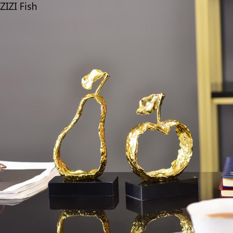 Fruit Shaped Metal Crafts Fruits Statue Ornaments Apple/pear Hollow Out Artwork Desk Decoration Sculpture Modern Home Decor