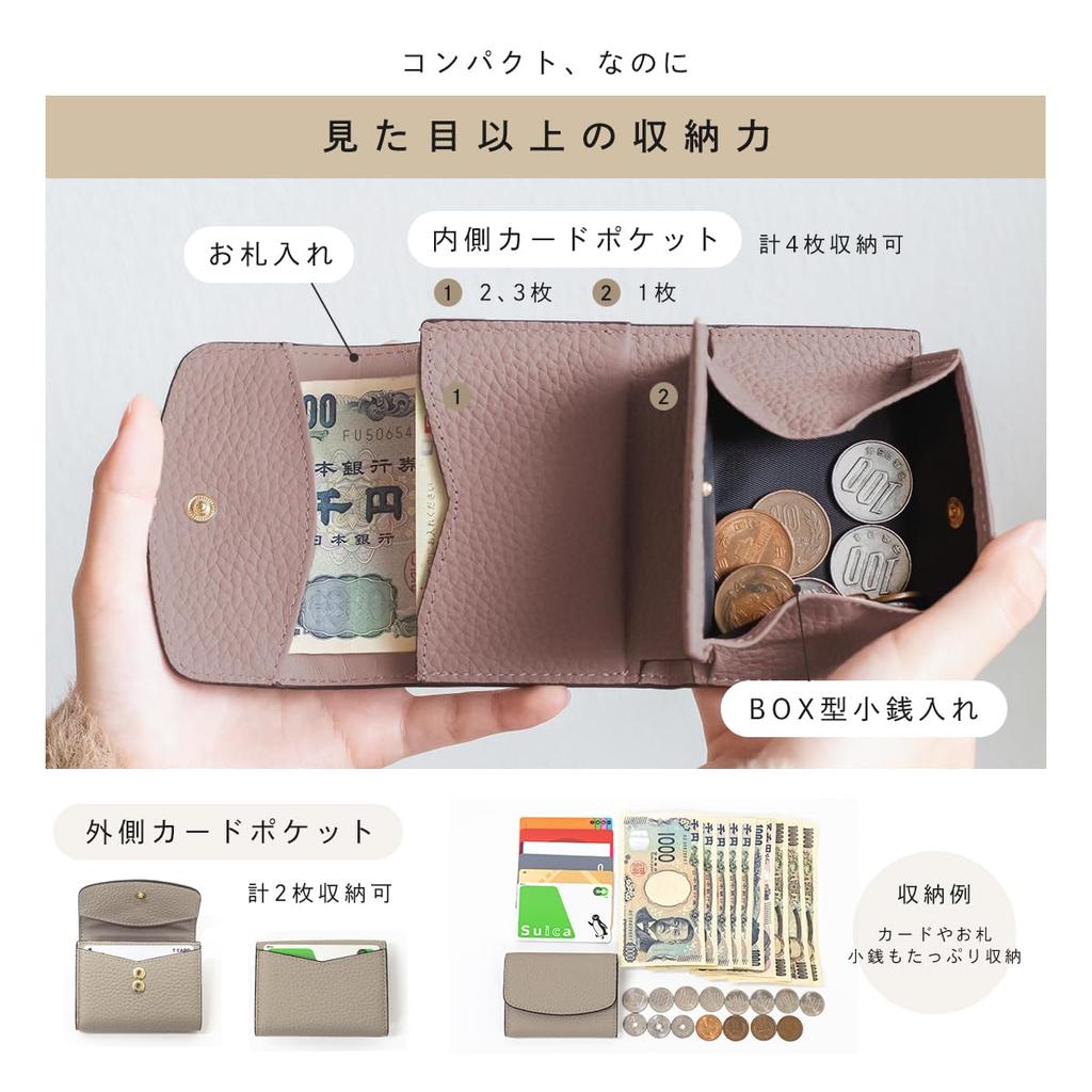 Gisele Echtes Leder Faltbare Mini-Geldbörse, Kompakt, Kartenfächer, Großes Fassungsvermögen, Münzfach, Damen (Elfenbein x Taupe)