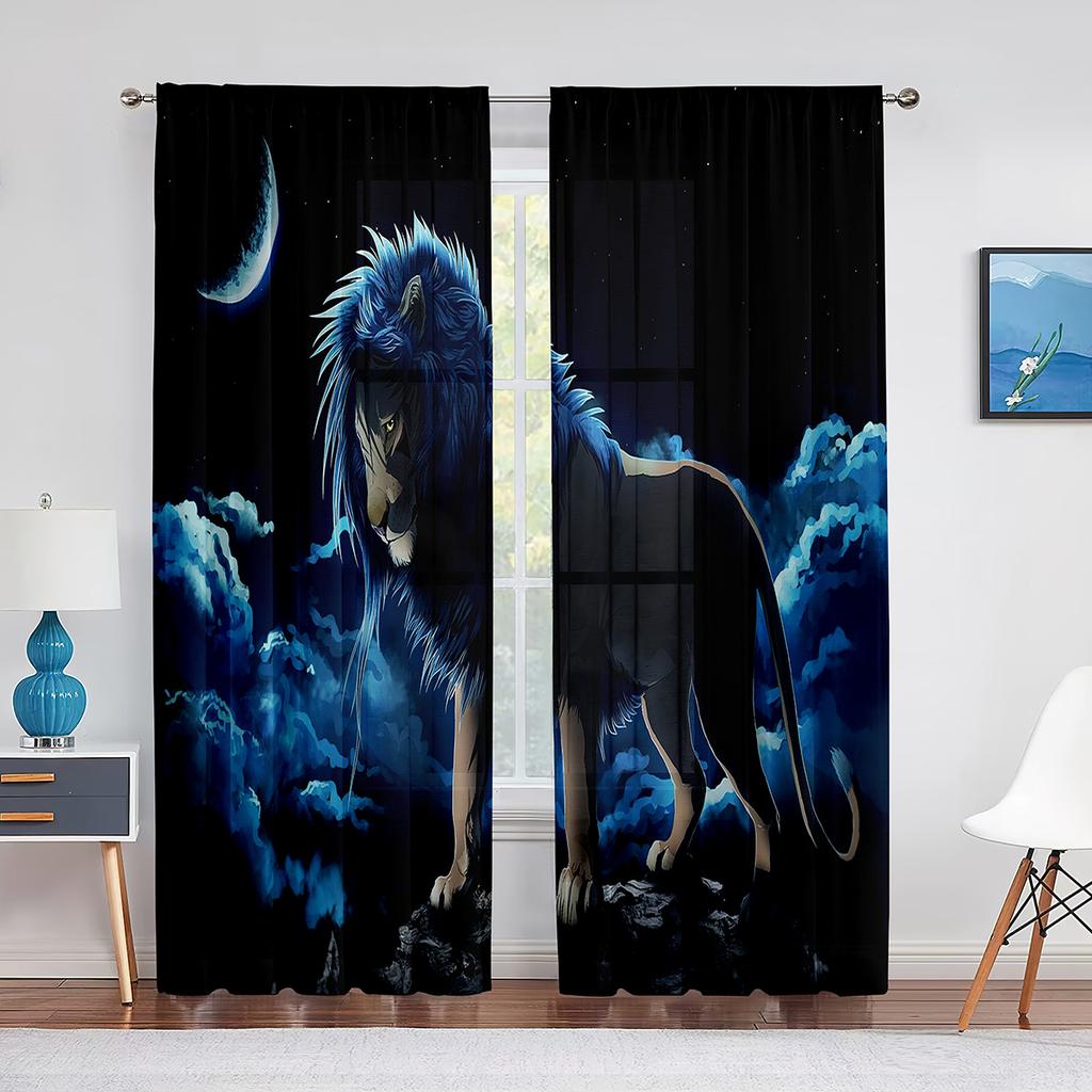 African Wild Animal Lion Couple Tulle Curtain for Home Living Room Window Decoration Bedroom Kitchen Modern Sheer Voile Curtains
