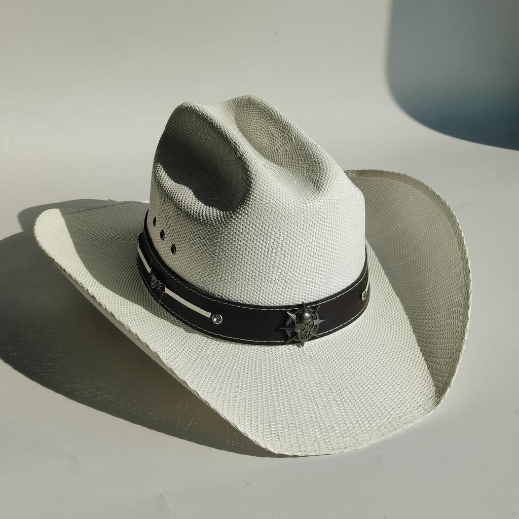 Cappello da cowboy in paglia rigida da uomo cappello da pascolo a tesa larga da donna cowboy tinta unita cappello da sole estivo confezione in scatola sombrero vaquero hombre