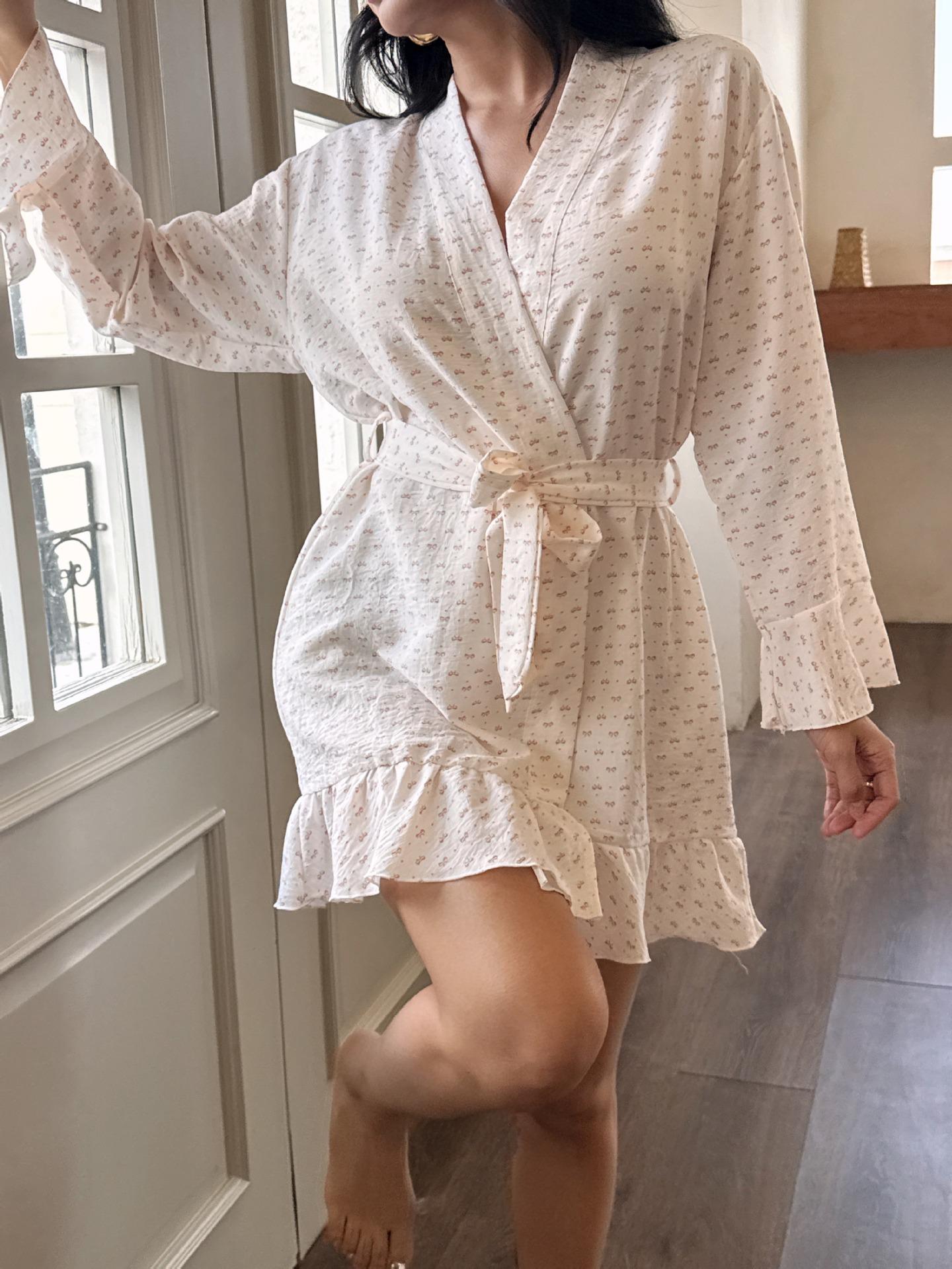 

Халат из облачного хлопка, сирсакер, с цветочным принтом - Европейская и американская повседневная домашняя одежда Large