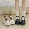 Coarse Heel High Heel Small Leather Shoes Women's Spring New Thick Sole Heightening Retro Mary Jane Single Shoes Round Head