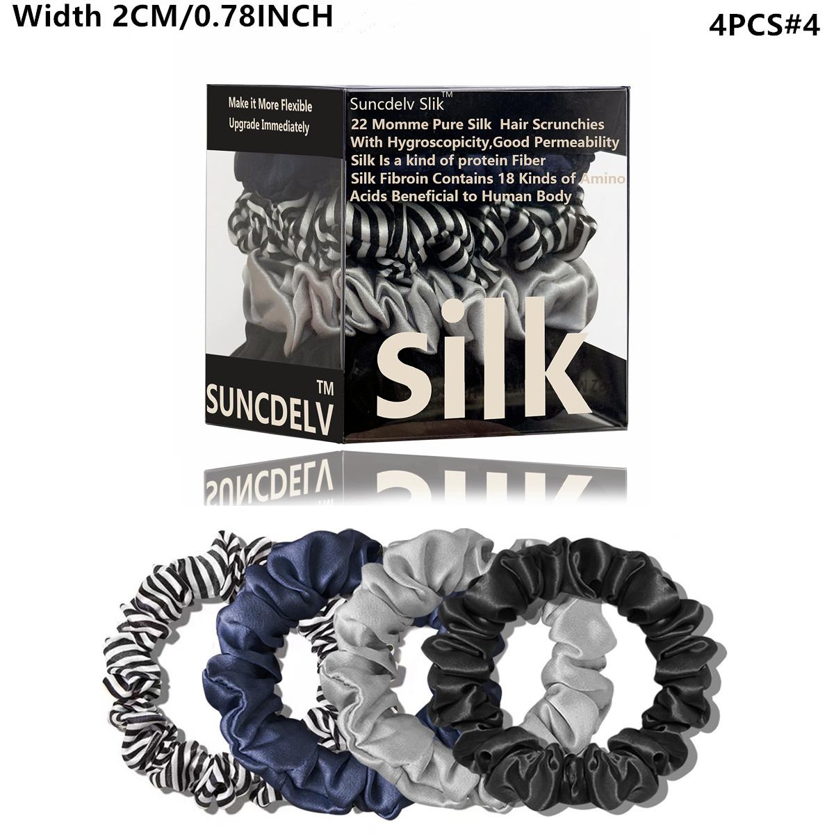 

4 шт. 100% шелковые резинки для волос в полоску и в горошек, противоскользящие резинки для волос, тонкие повязки для волос, держатели для хвостика, аксессуары для ухода за волосами