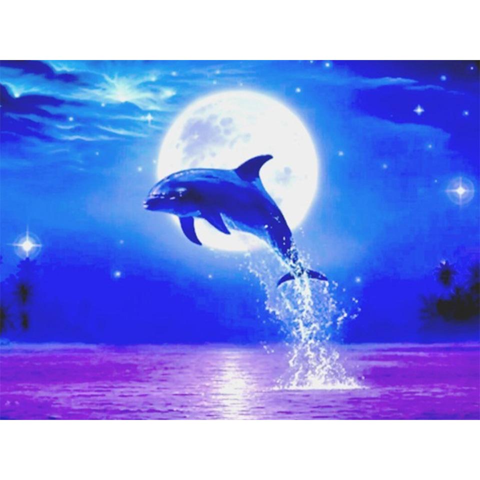 5D DIY Diamond Painting Full Round Animal Dolphin Diamond Embroidery Painting Cross Stitch Kit Home Decoration Rhinestone Gift