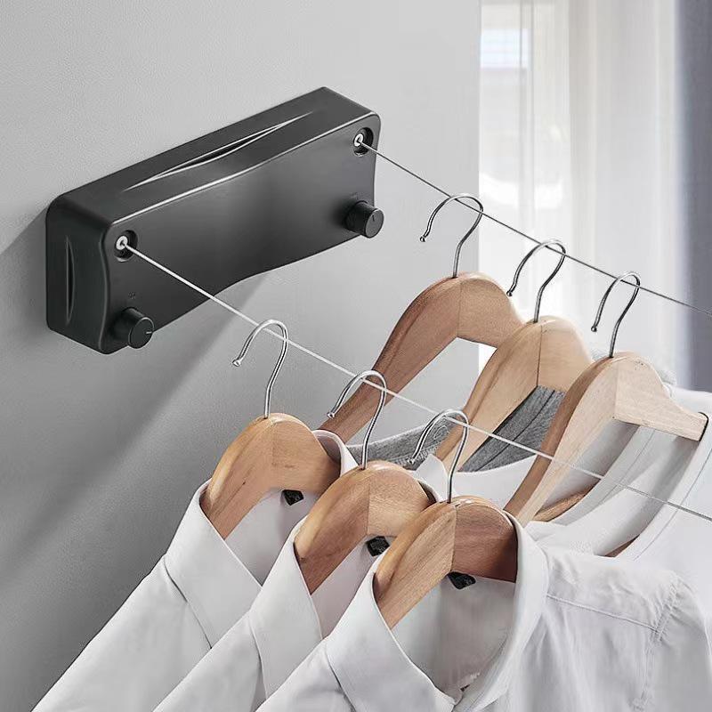 Invisible No-Drill Retractable Stainless Steel Clothesline, 5m Drying Rope for Indoor/Balcony Use