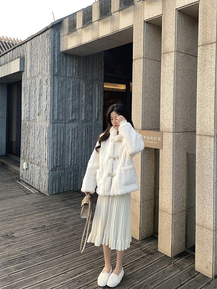 Autumn and winter new imitation fur coat women's plush stand-up collar imitation lamb wool thickened college style imitation rabbit fur coat