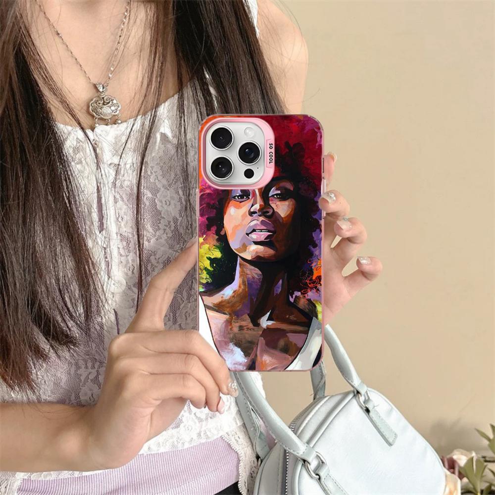 Afro Girls Art Phone Case For iPhone 16 15 14 13 12 11 Pro Max X XR XSMAX 8 7 Plus Matte Shockproof Back Cover