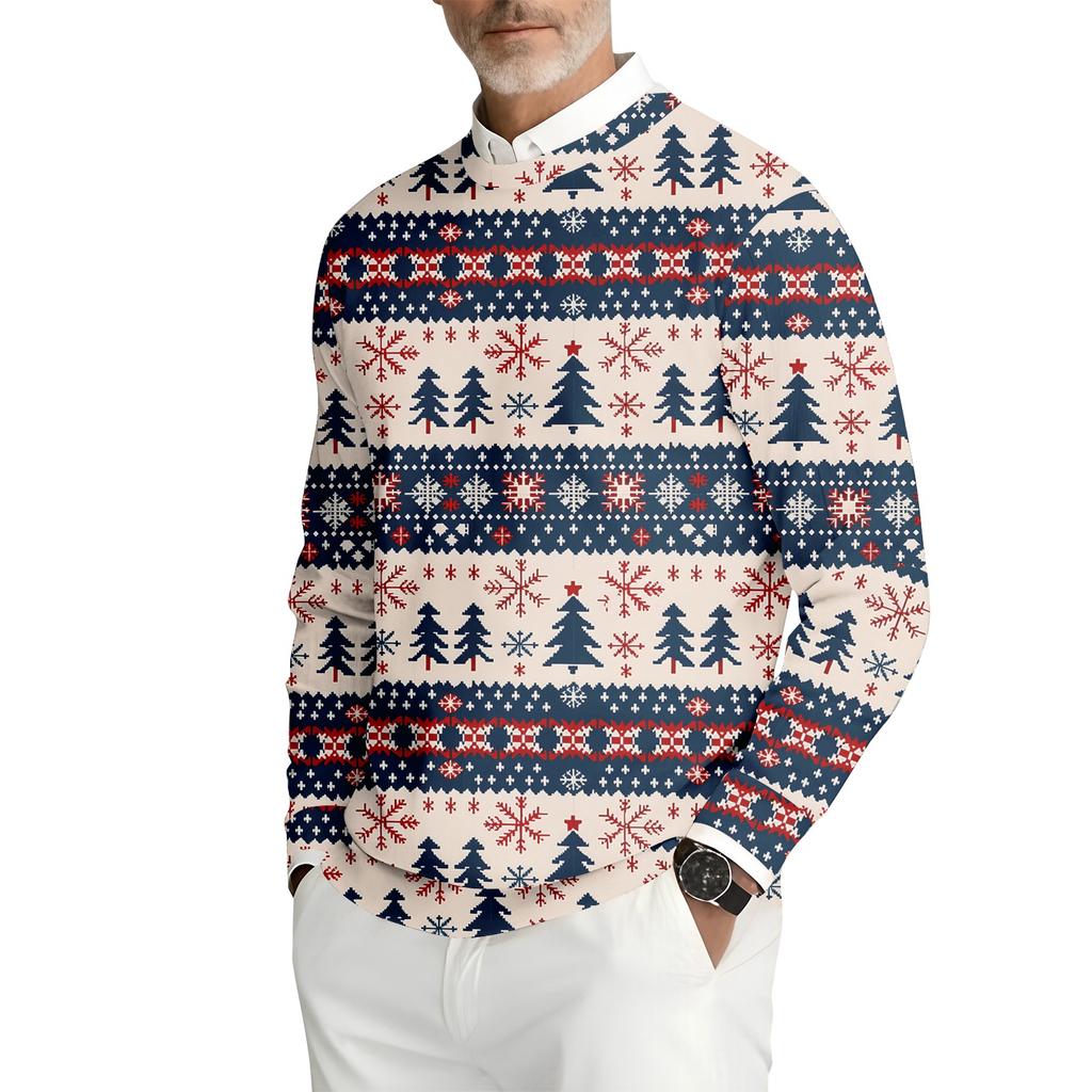 Herre Trykket Rund Hals Langermet Ribbestrikket Genser