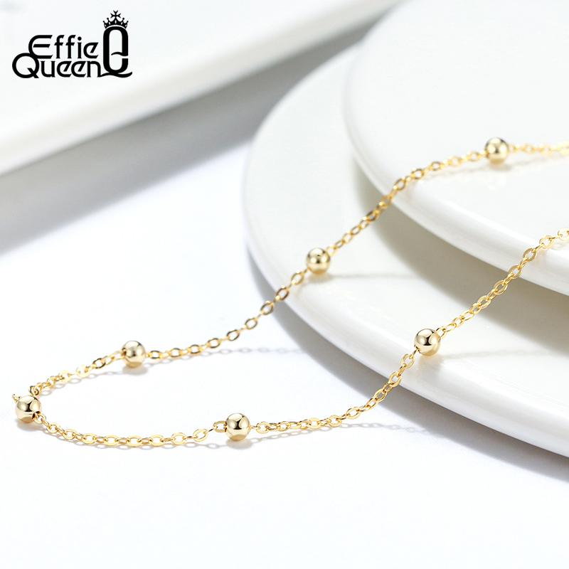Effie Queen 925 Sterling Silver 2mm 3mm Beaded Link Chain Necklaces Ball Beads Chain Choker Necklaces DIY Jewelry Collar SC43