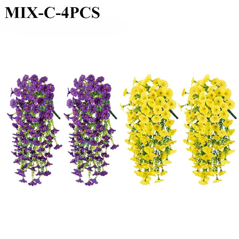 Artificial Faux Plants Flowers Fake Silk Fuchsia UV Resistant Realistic Morning Glory for Hanging Planter Porch Patio Decoration