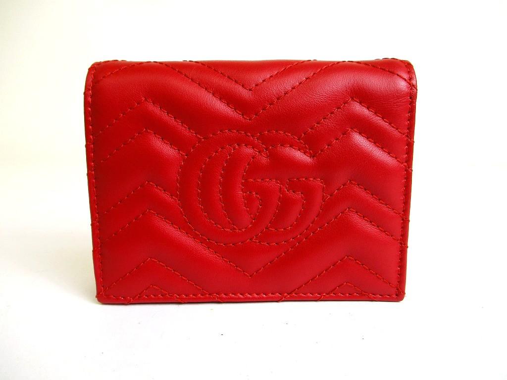 Authentic GUCCI GG Marmont Red Leather Bifold Wallet Compact Wallet #b272 Open box