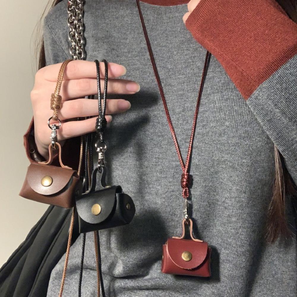 Hanging Neck Leather Long Necklace Anti-loss Pu Leather Key Bag Simple Coin Purse Necklace  Ladies