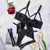 2Pcs/Set Women Sexy Faux Satin Underwear Set Lace-Up Bowknot Underwire Push-Up Bra Adjustable Strappy Thong Set
