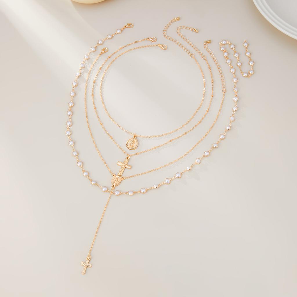4Pcs/Set Chain Necklace for Women Mini Jesus Cross Pendant Clavicle Jewelry Accessories