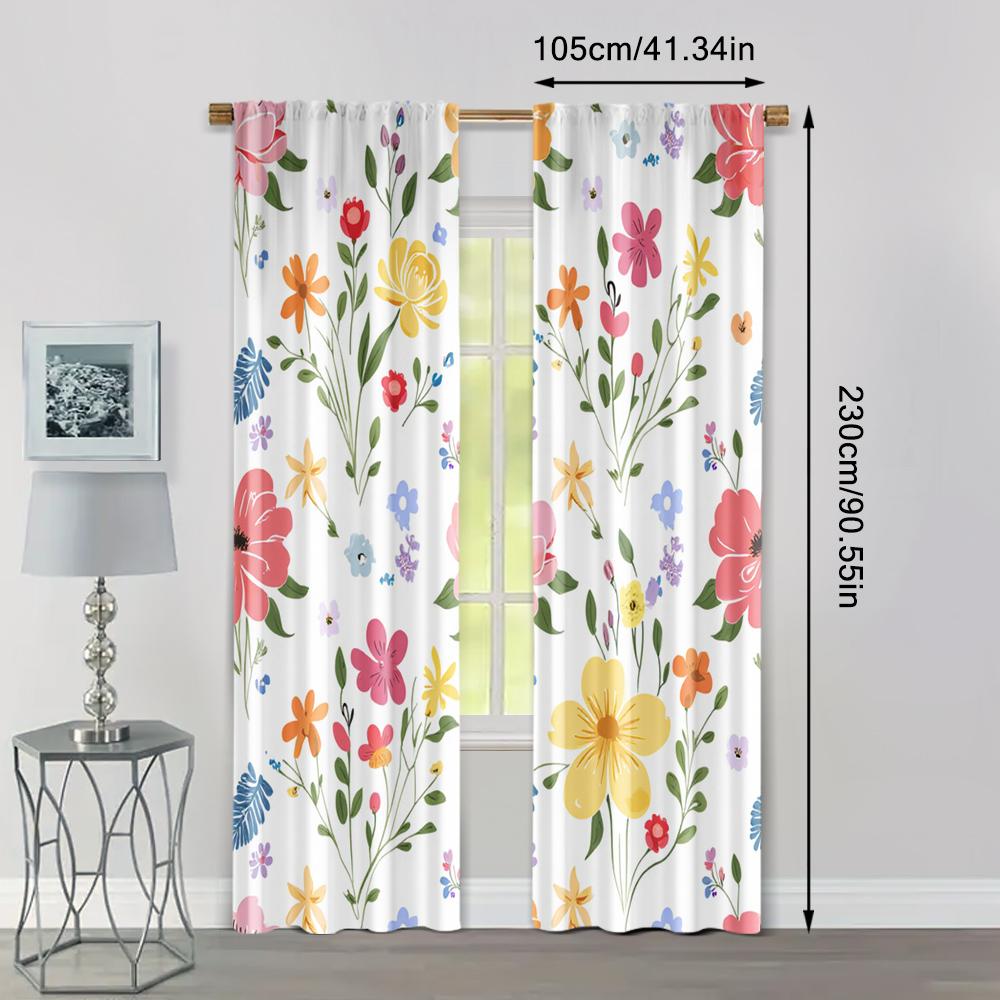 2pcs, Minimalist Curtains Vibrant Colorful Flowers Versatile Polyester (without Rod) Decorations For Home Perfect for Bedroom &