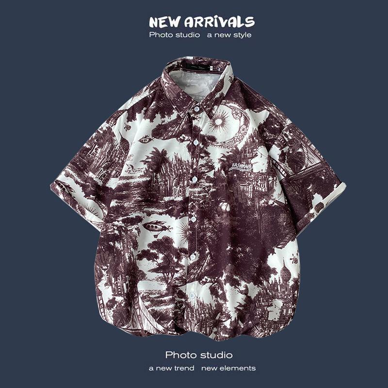 Camisa de Verano Coreana Retro Floral Holgada para Pareja - Top de Manga Corta para Hombre a la Moda