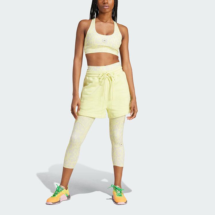 Adidas Truecasuals Terry Shorts With Small Logo Print And Drawstring Women Bottoms Pink Yellow IT8275