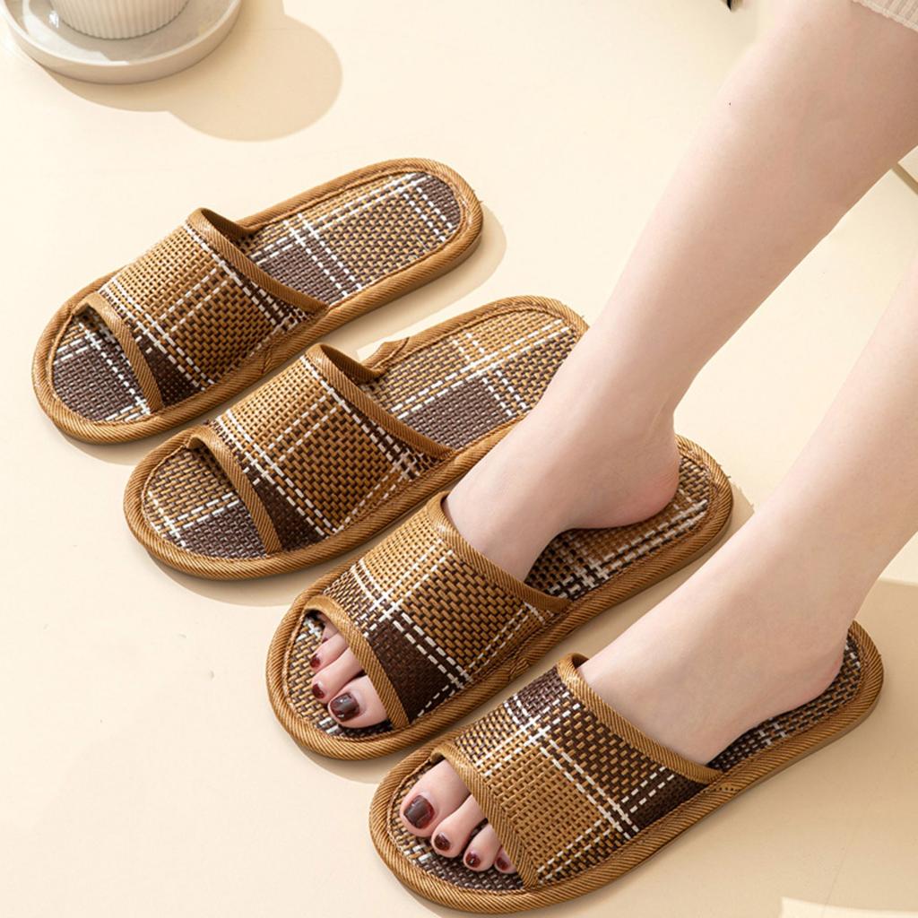 Couple Home Slippers Rattan Straw Woven Men And Women Slippers Summer Sandals