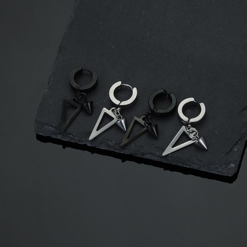 Geometric Titanium Steel Cone Triangle Punk Earrings for Men & Women - Stainless Steel Ear Clips