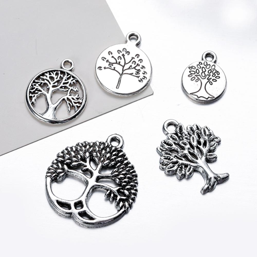 20Pcs/Lot Alloy Plant Pendant Tree Charms for DIY Bracelet Necklace Earrings Pendant Jewelry Making Accessories