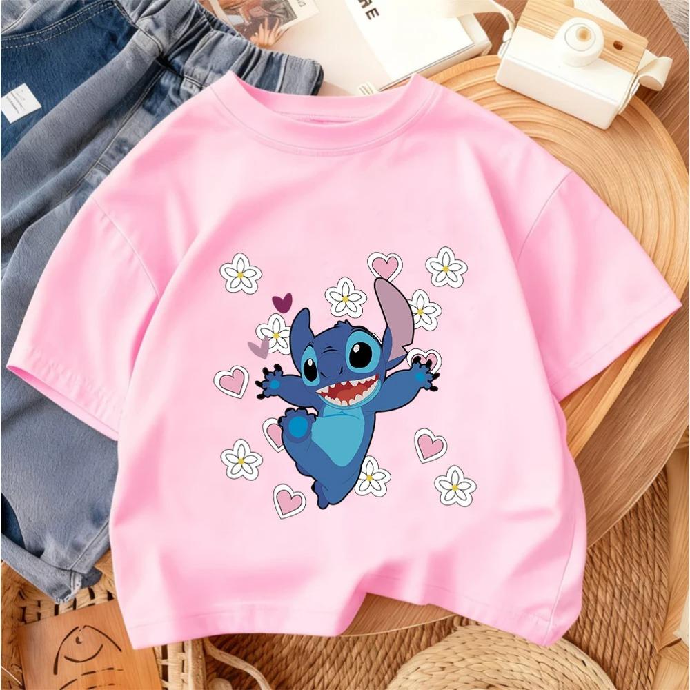 Cute Children Crew Neck Tee Stitch Popular Cartoon For Boys Girls Summer Casual Fashion Wear