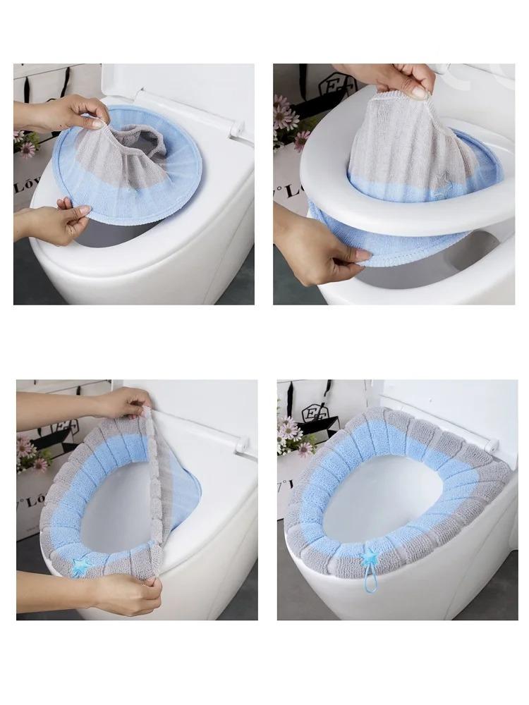 1PC Stitched Portable Knitted Toilet Mat Thickened Washable Antifreeze Toilet Cover Thickened Knitted O Type Universal