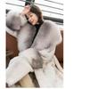 Schicker Nerzmantel Damen Übermantel Herbst Winter Dick Warm Pelzparka Locker Fuchsfellkragen Lange Nerzmäntel