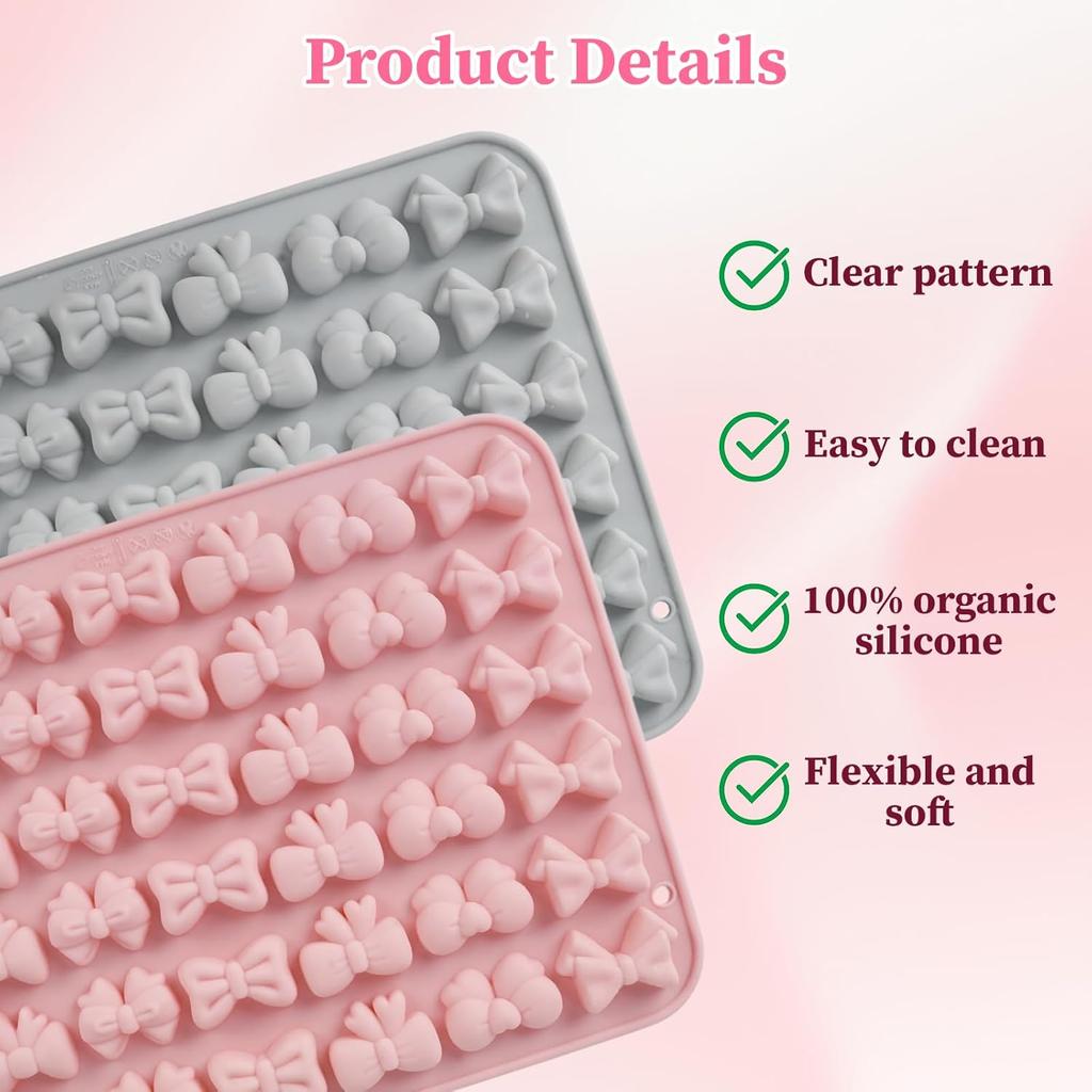 2 Pack Bow Molds for Chocolate with 2 Dropper,Silicone Bow Chocolate Mold,Butterfly Ice Cube Molds,Mini Silicone Mold for Birthday Wedding Party Diy