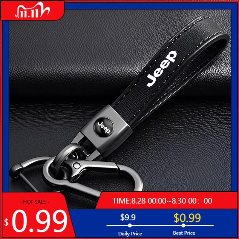 Cup Holders Leather Car Keychain Key Ring Anti-Loss Men Women Couple Gifts For Jeep Wrangler Grand Cherokee Avenger Compass Wago