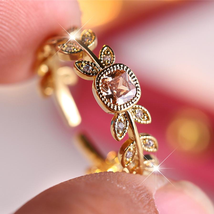 

Cute Female Champagne Square Zircon Stone Adjustable Ring Yellow Gold Color Open Wedding For Women resizable