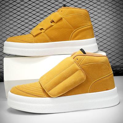 Fashion New Yellow Suede Leather Shoes For Men Size 45 Fashion Hook and Loop Platform Sneakers Men Autumn Men's High Top Casual Shoes