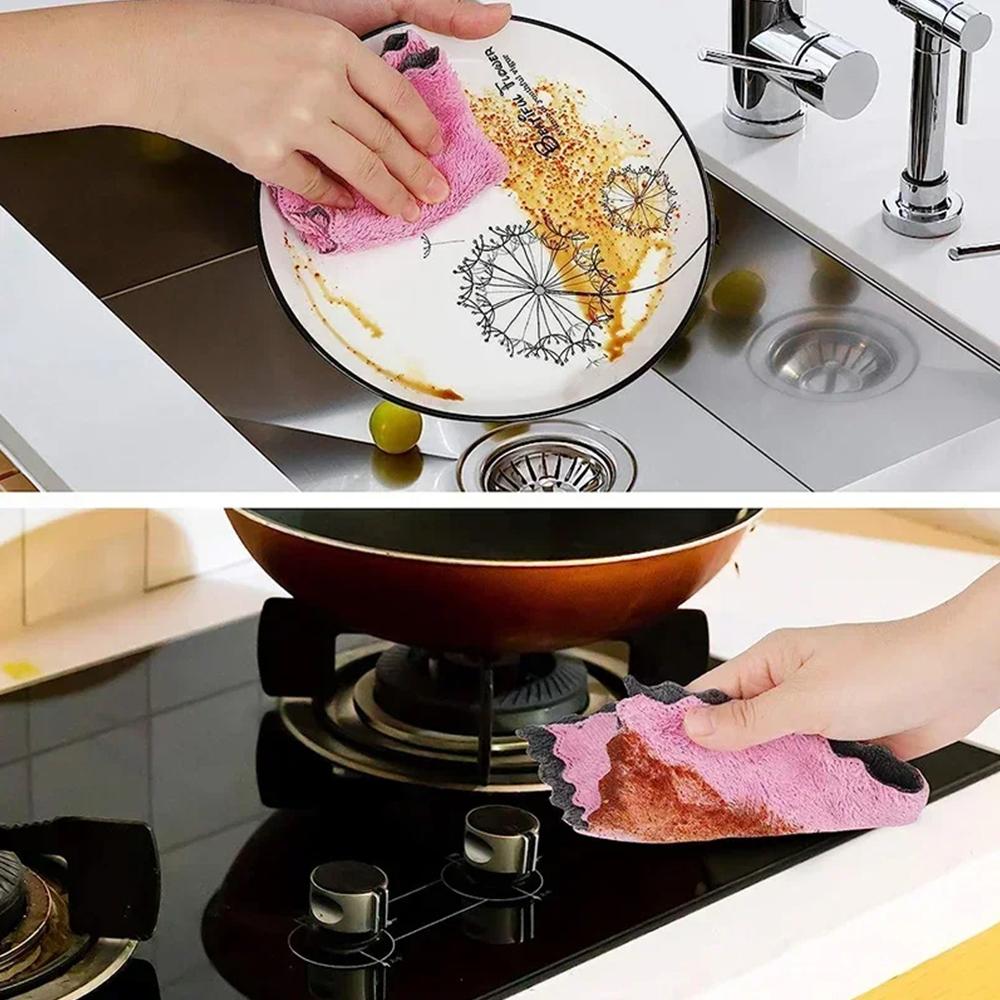 Scouring Pad Cleaning Towels Microfiber Dishcloths Washcloth New Kitchen Rags  House Kitchen