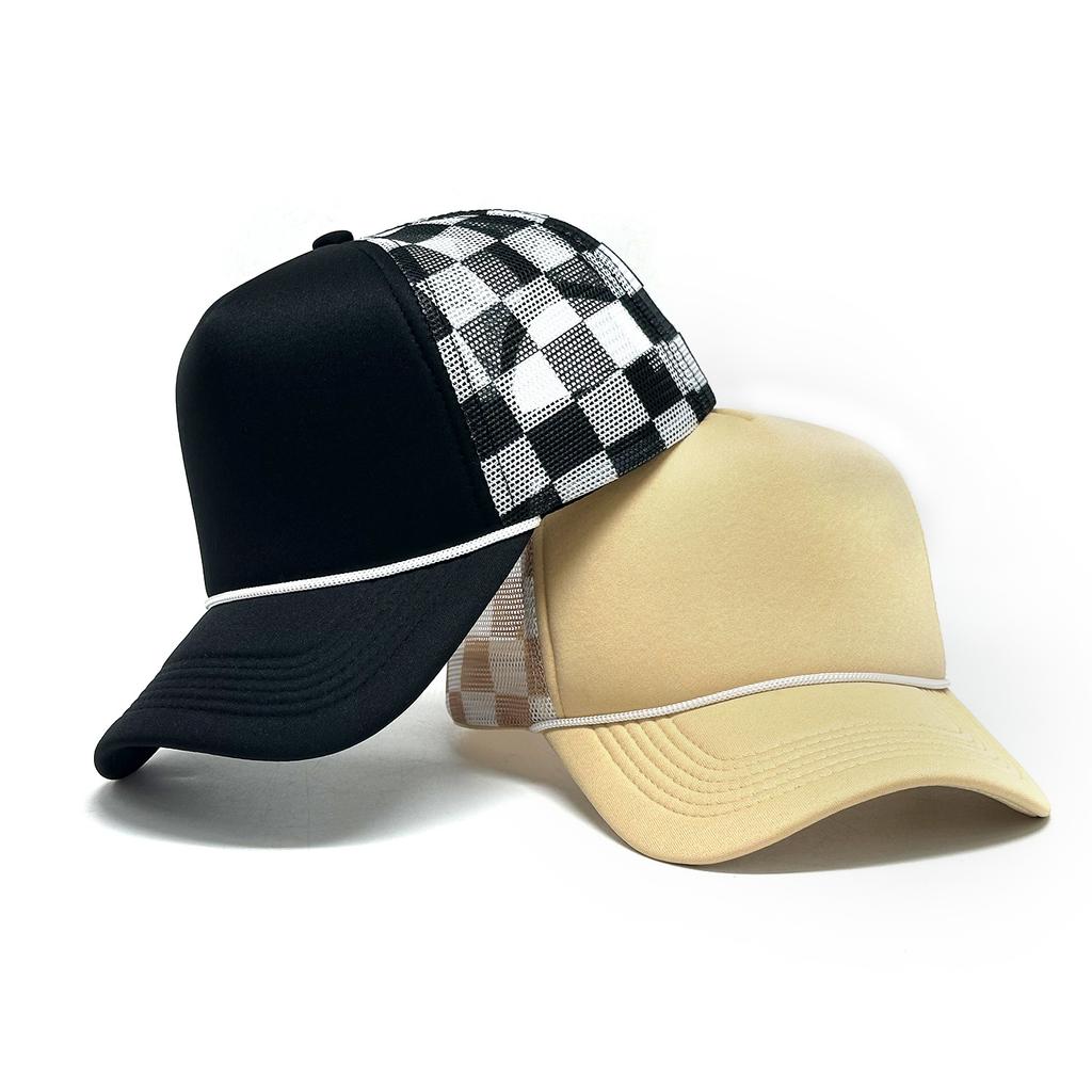 New Plaid Baseball Cap with Rope Truck Mesh Cap Outdoor Leisure American Fashion Breathable Sun Protection Advertising Cap