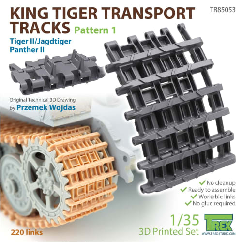 T-Rex Studio 1/35 WWII German King Tiger Railroad Tracks Pattern 1 Plastic Model Kit Parts TR85053 Pre-painted
