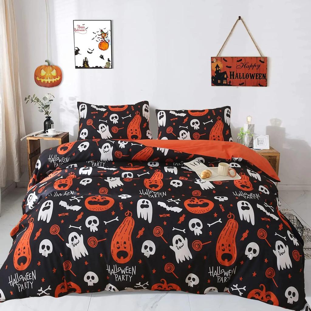 Halloween Decorations Duvet Cover Twin Cartoon Pumpkin Comforter Cover Lantern Ghost Quilt Cover Kids Boys Girls Holiday Gifts