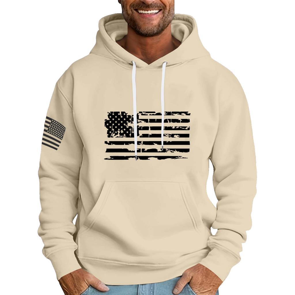 Men's Loose Flag Printed Hooded Sweatshirt Men's Casual Fashion Sports Sweatshirt