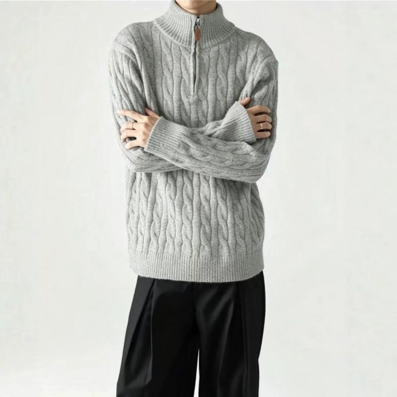 Vintage Knitted Sweater Half Zip Twist Warm Couple Top Teens