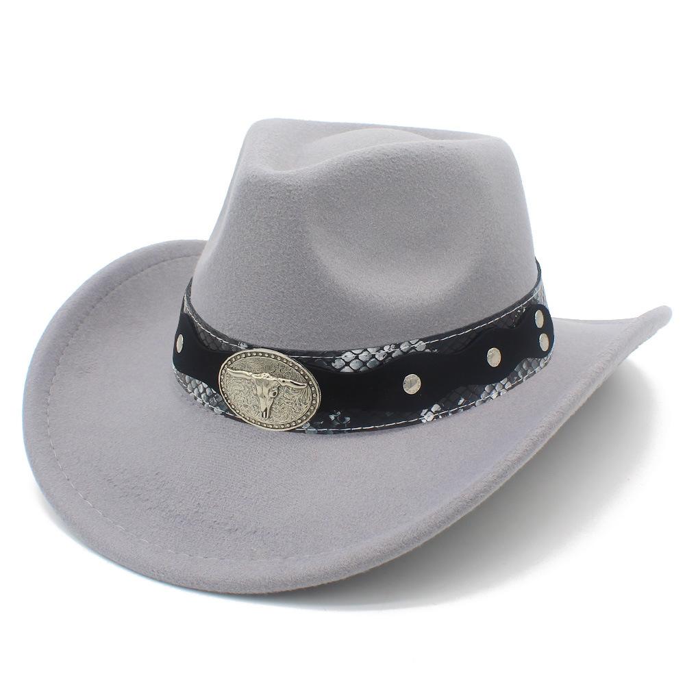 New Cow Head Belt Accessories Western Cowboy Hat Classic Retro Jazz Hat European and American Style Gentleman Hat